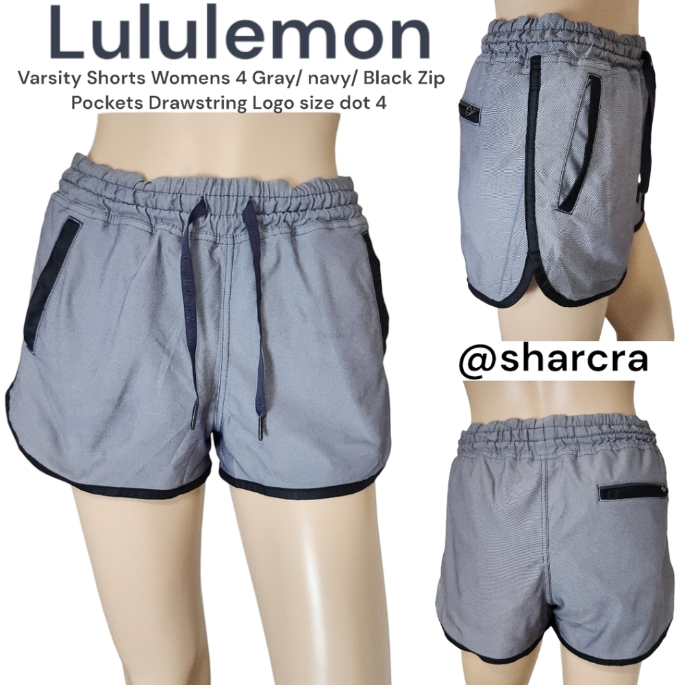Lululemon Varsity Track Shorts Linerless Grey Black tie waist pockets women's 4